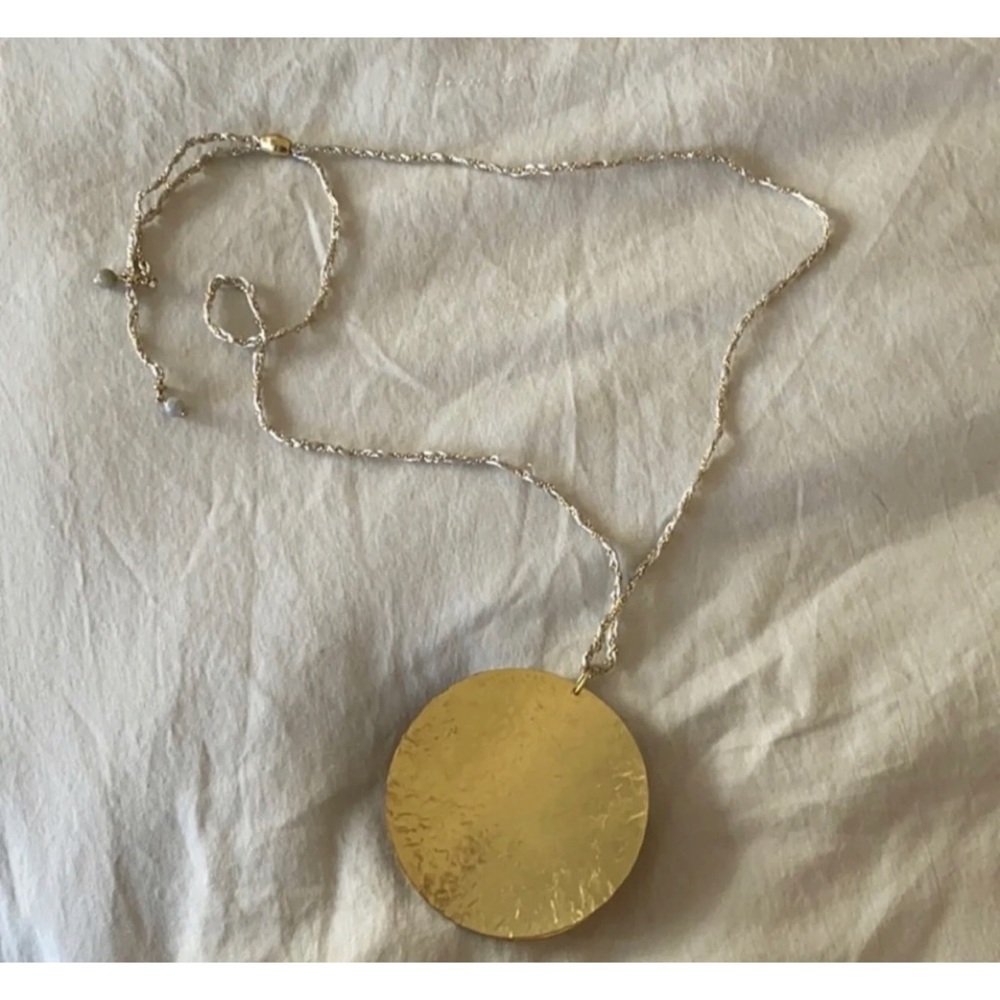 Anthropologie Gold Round Plaque Necklace